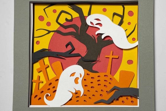 3D SVG Halloween Asset: Scary Tree Ghost Shadow Box