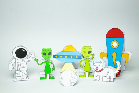 Outer Space Paper Toy Set: 3D SVG Kids Crafts Asset