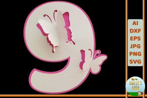 Popup Butterfly Number 9: 3D SVG for Birthdays