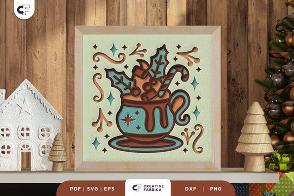 Retro Christmas Hot Chocolate 3D SVG Shadow Box